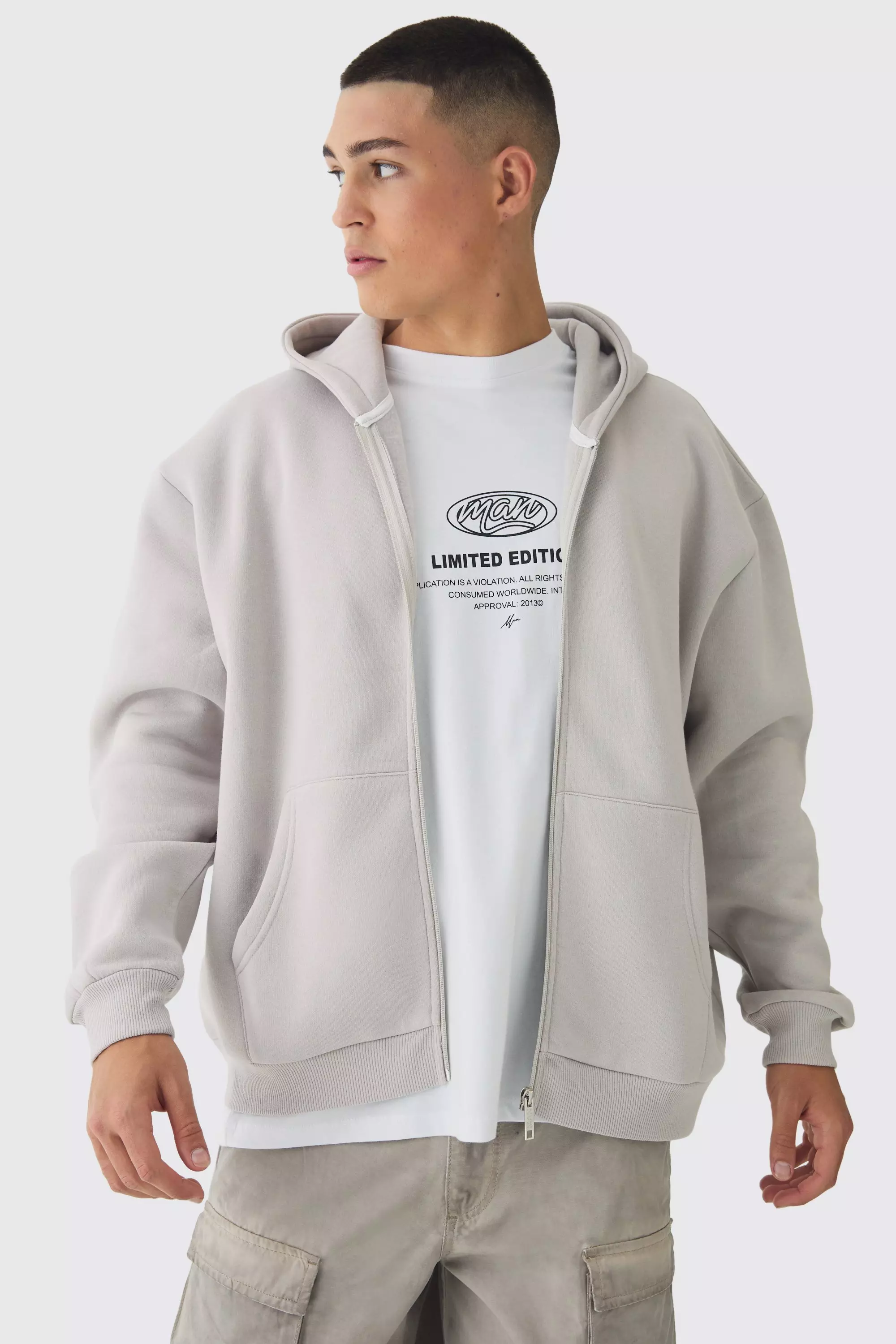 Oversized grey zip hoodie online